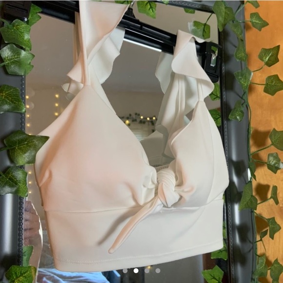 WHITE RUFFLE TIE TOP - Picture 2 of 4
